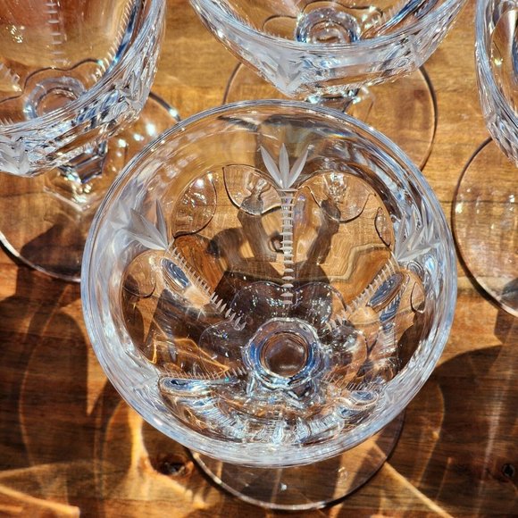 4 Panel Slashes Fan Cut to Clear Crystal Wine Goblets 5.5" - Picture 6 of 11